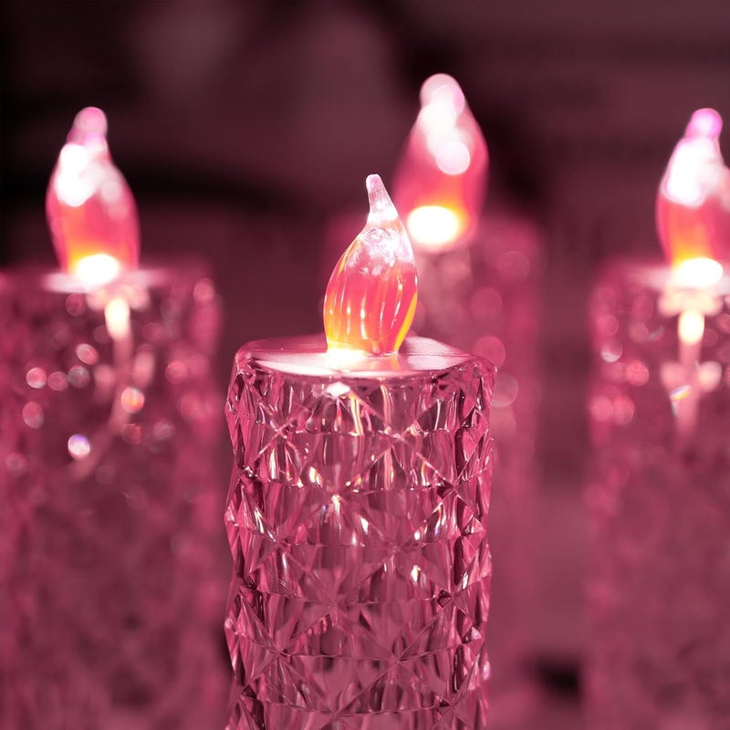 SupBri Store Rose Shadow LED Flameless Candles, 4PCS Romantic Battery Operated Candles Led Pillar Candles for Valentines Romantic Propose Anniversary Wedding Decorations(Pink, D 2.5" x H 7.2") - Image 4